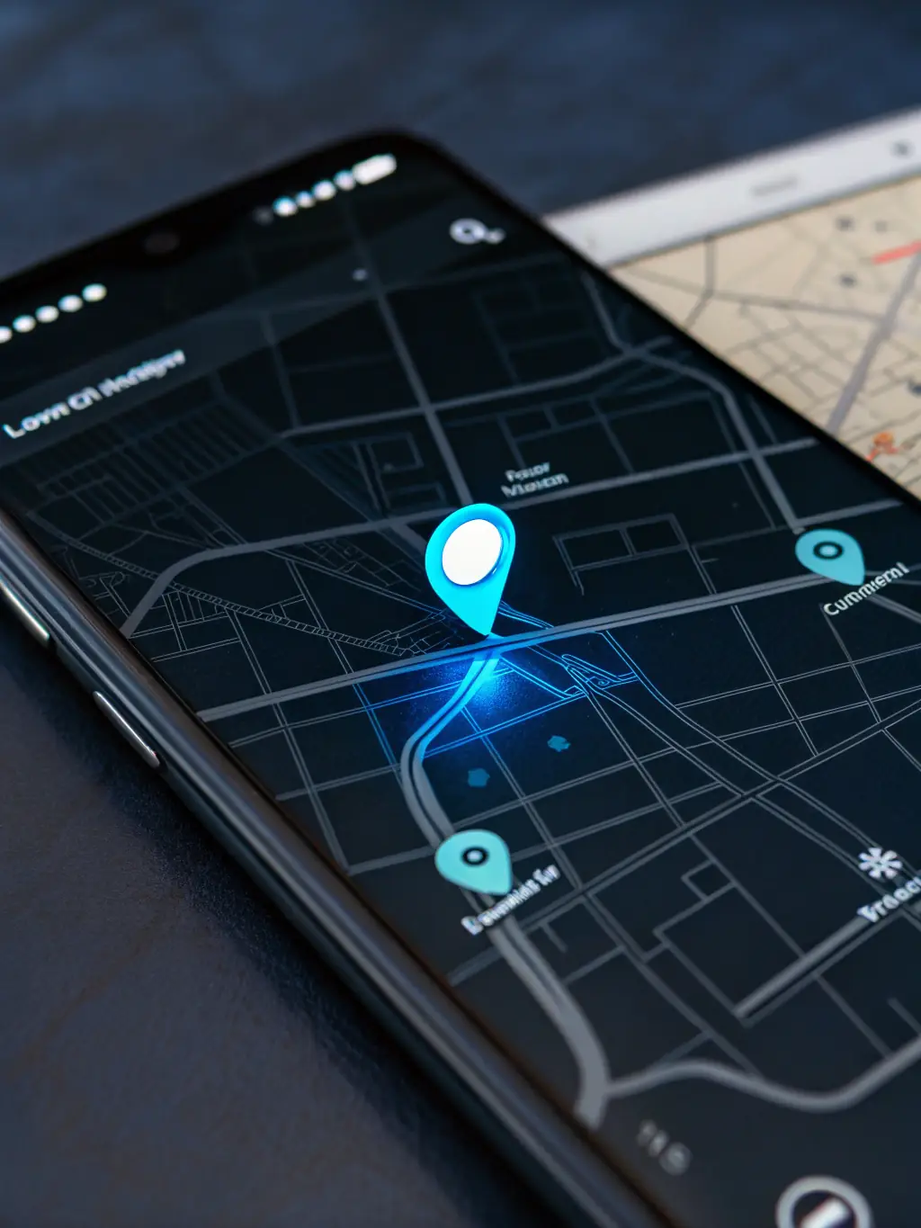 A map interface on a smartphone within the RoadAid app, showing a vehicle's location accurately pinned on the map, with surrounding streets and landmarks visible.