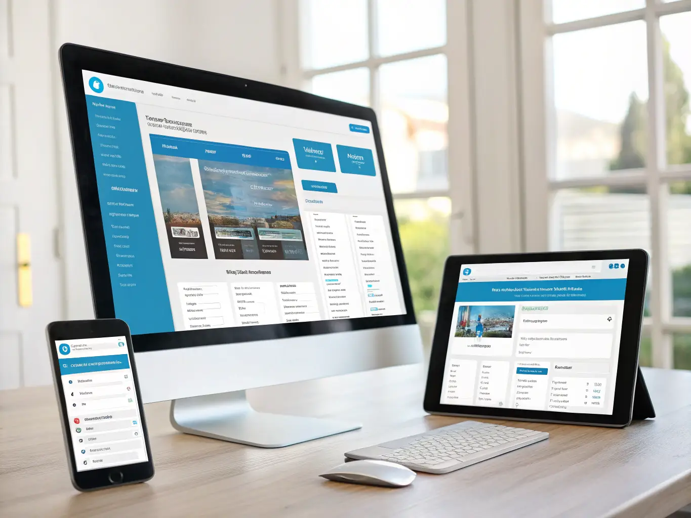 An illustrative graphic depicting the RoadAid Worker Dash interface on various devices (desktop, tablet, and smartphone), emphasizing its responsive design and accessibility across different platforms.